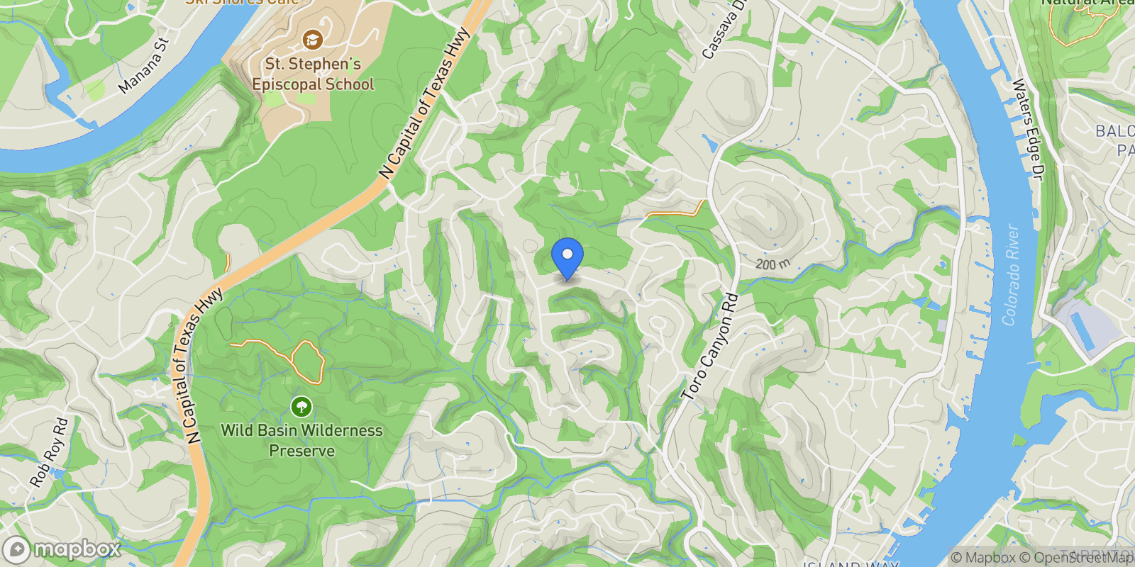 Map showing 1501 Ridgecrest DR, Austin, Texas, United States.