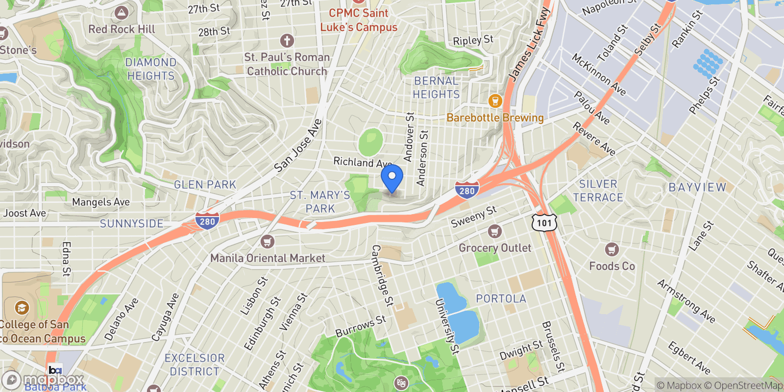 Map showing 141 Porter Street, San Francisco, CA 94110, San Francisco, California, United States.