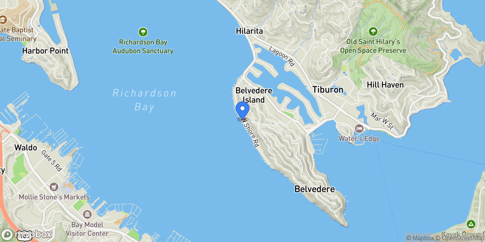 Map showing 49 West Shore Road , Belvedere, CA 94920, Tiburon, California, United States.