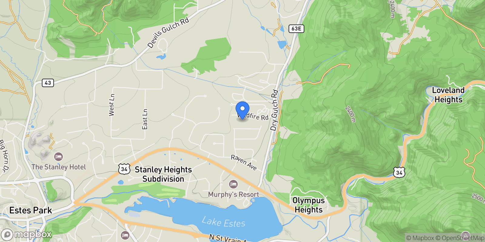 Map showing 1750 Continental Peaks Circle, Estes Park, Colorado, United States.