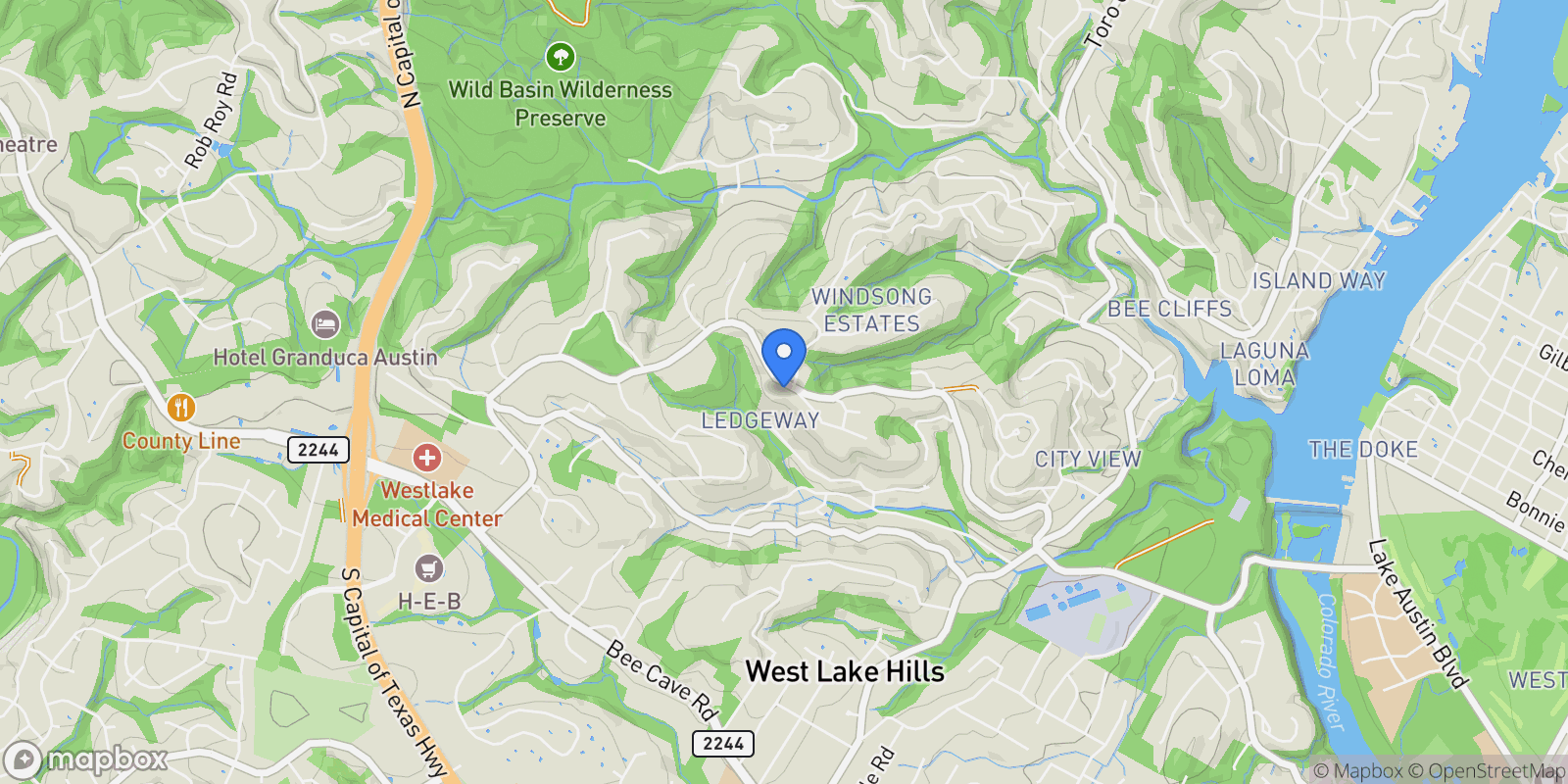 Map showing 809 Redbud TRL, Austin, Texas, United States.