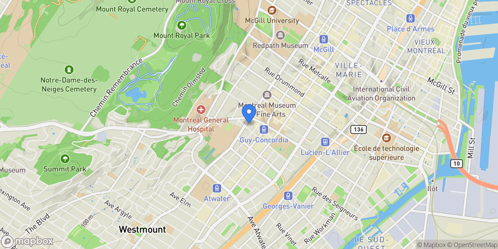 Map showing 1650 Rue Sherbrooke O., Apt. 18W, Montreal, QC H3H1C9, Montreal, Quebec, Canada.