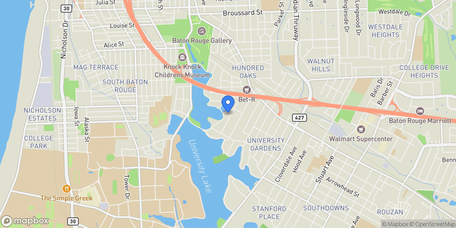 Map showing 2619 E Lakeshore Dr, Baton Rouge, LA, 70808, USA, Baton Rouge, Louisiana, United States.