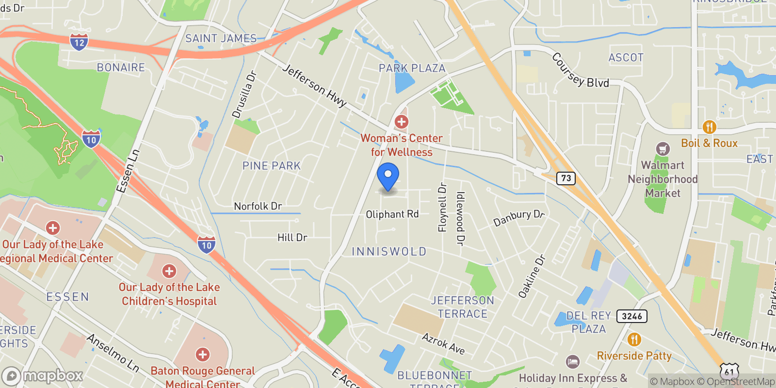 Map showing 9617 Inniswold Park Ln, Saint George, LA, 70809, USA, Baton Rouge, Louisiana, United States.