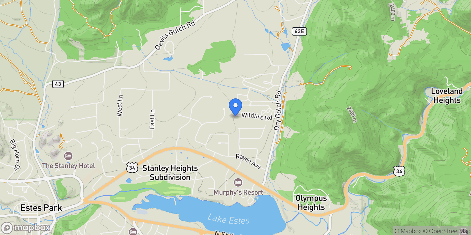 Map showing 1665 Continental Peaks Circle, Estes Park, Colorado, United States.