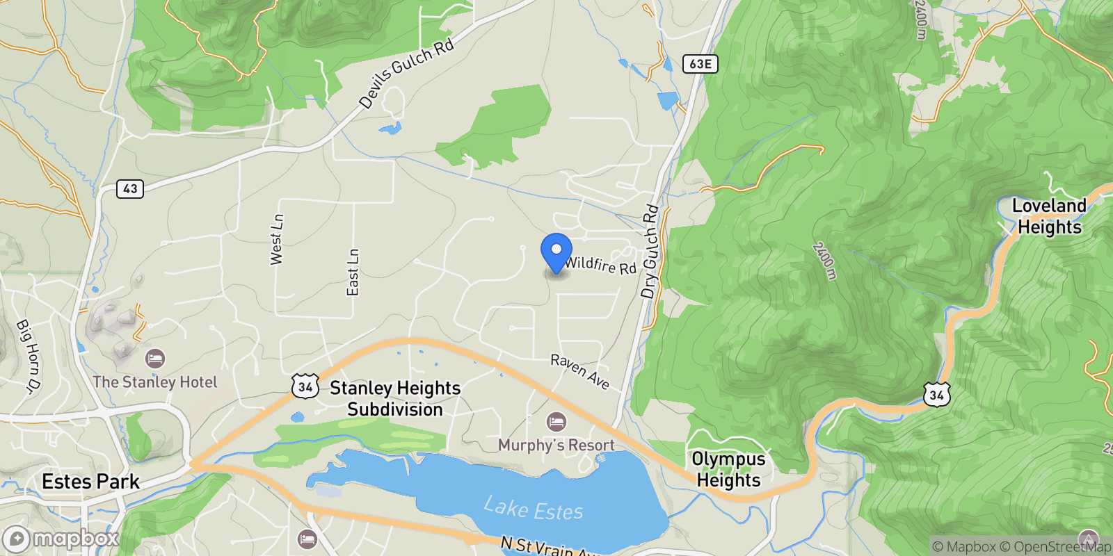 Map showing 1680 Continental Peaks Circle, Estes Park, Colorado, United States.