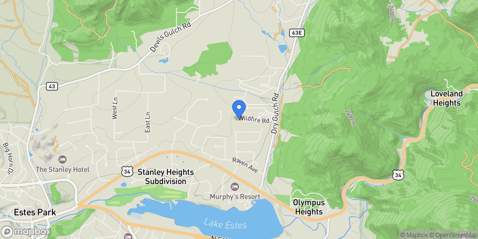 Map showing 1700 Continental Peaks Circle, Estes Park, Colorado, United States.
