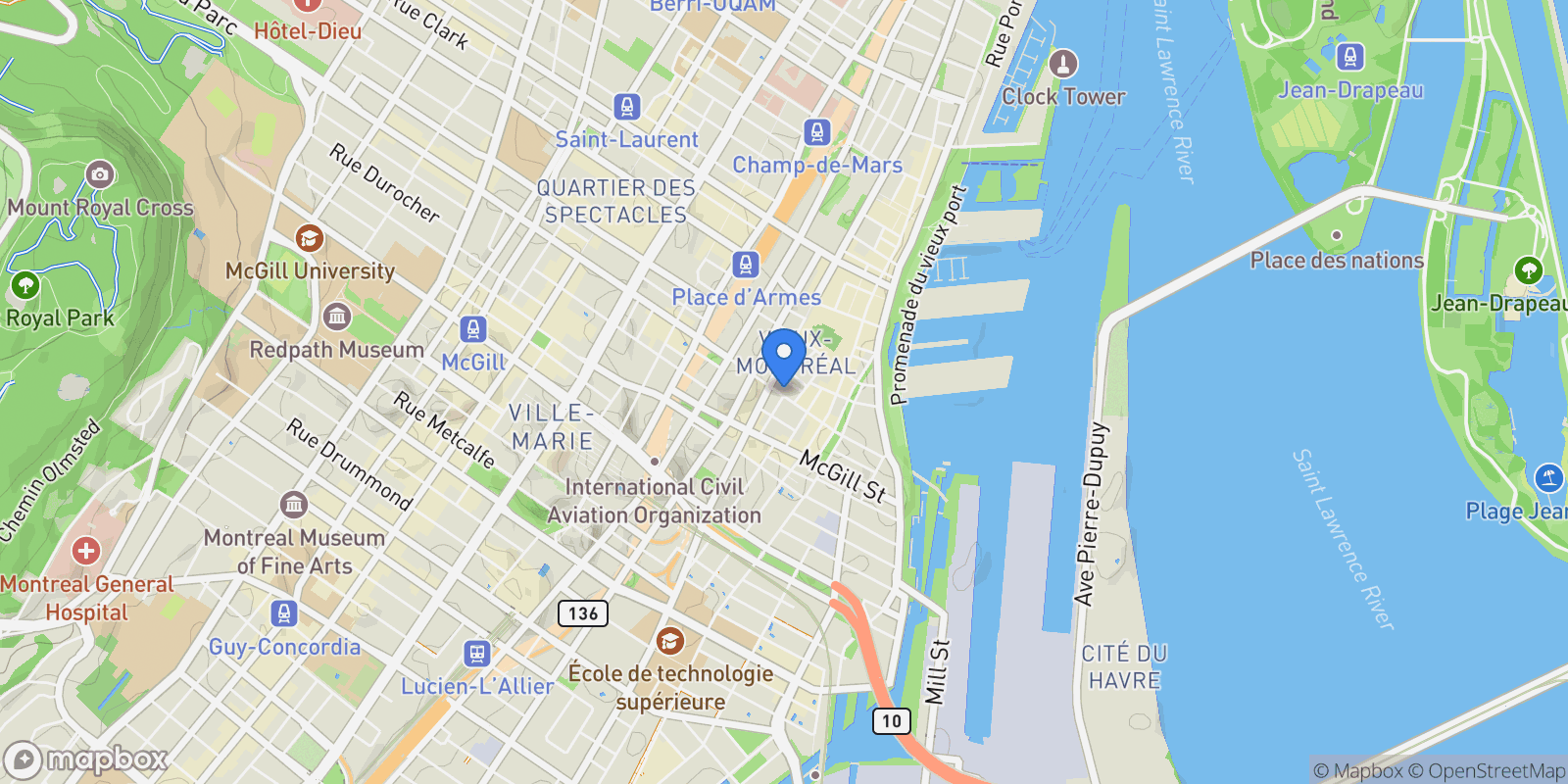 Map showing 455 Rue St-Pierre, Apt. 240, Montreal, QC H2Y2M8, Montreal, Quebec, Canada.