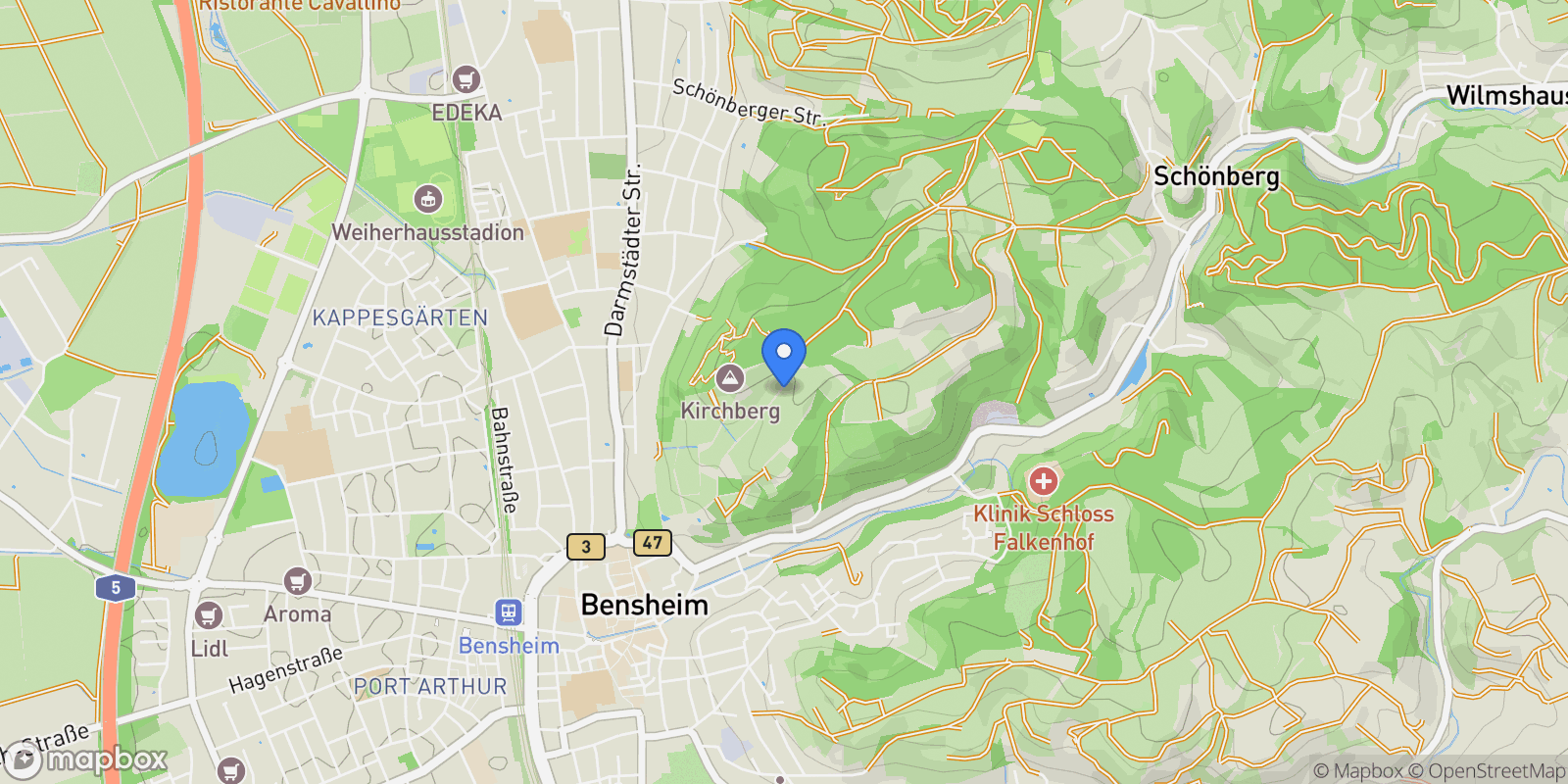 Map showing Bensheim, Hessen, Germany.