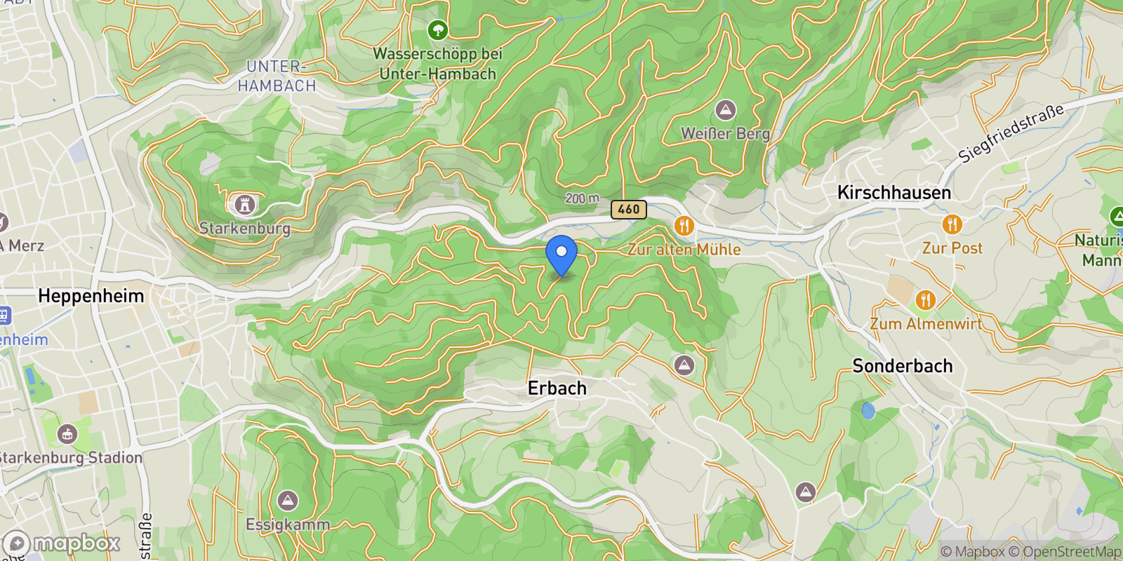 Map showing Heppenheim, Hessen, Germany.