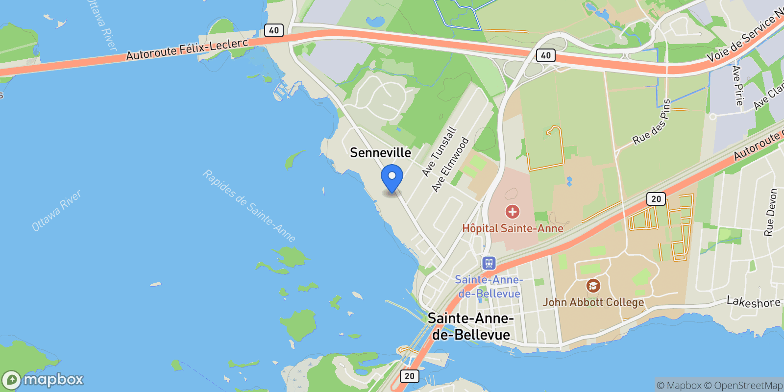 Map showing 26 Ch. de Senneville, Senneville, QC H9X1B7, Senneville, Quebec, Canada.