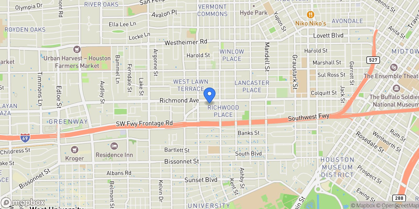 Map showing 1944 Portsmouth Street, Houston, Texas, United States.