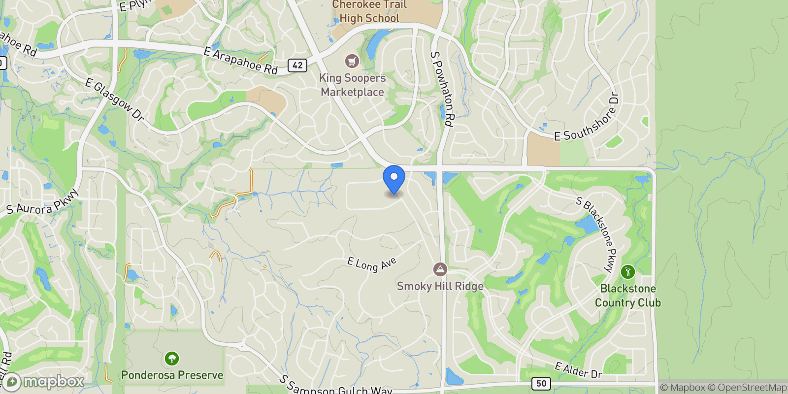 Map showing 26155 E Jamison Circle S, Aurora, Colorado, United States.