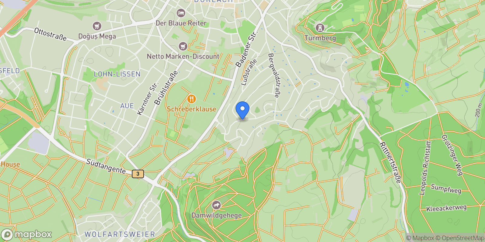 Map showing Karlsruhe, Baden-Württemberg, Germany.
