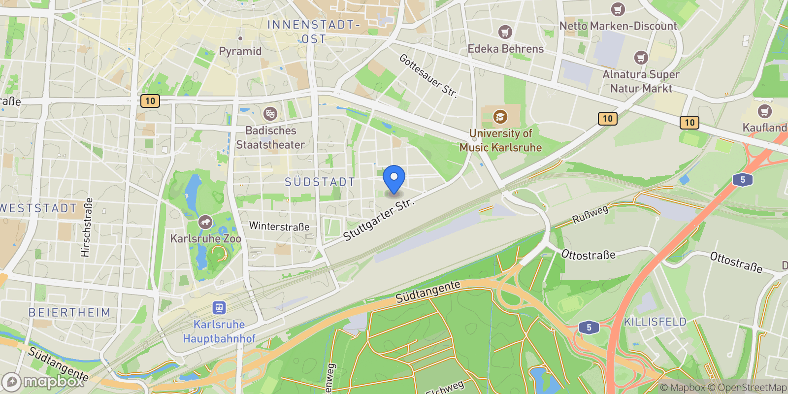 Map showing Karlsruhe, Baden-Württemberg, Germany.