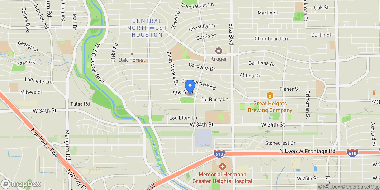 Map showing 1418 Du Barry Lane, Houston, Texas, United States.