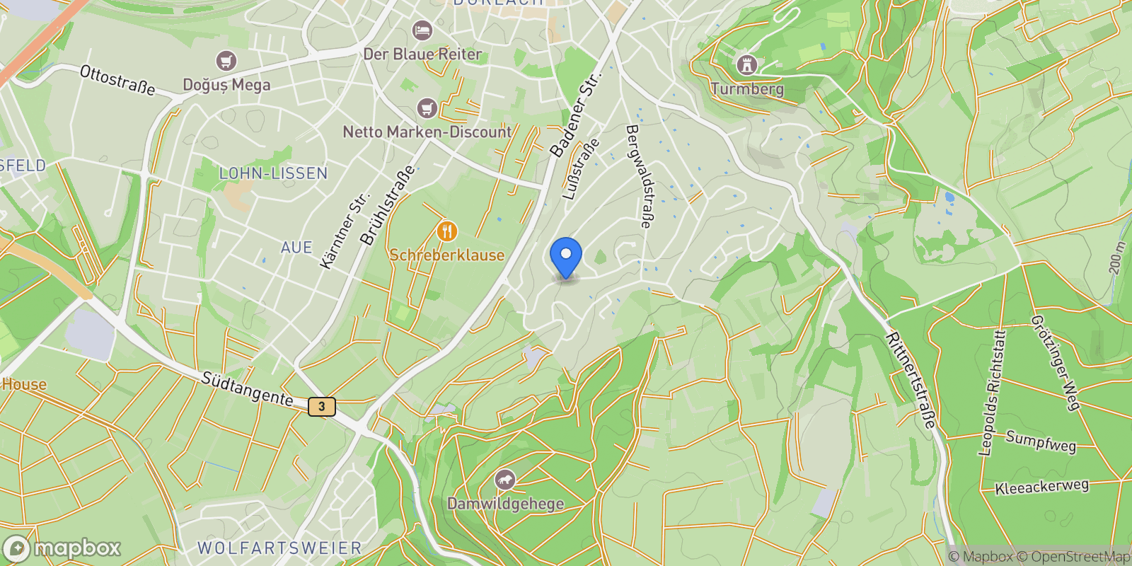Map showing Karlsruhe, Baden-Württemberg, Germany.