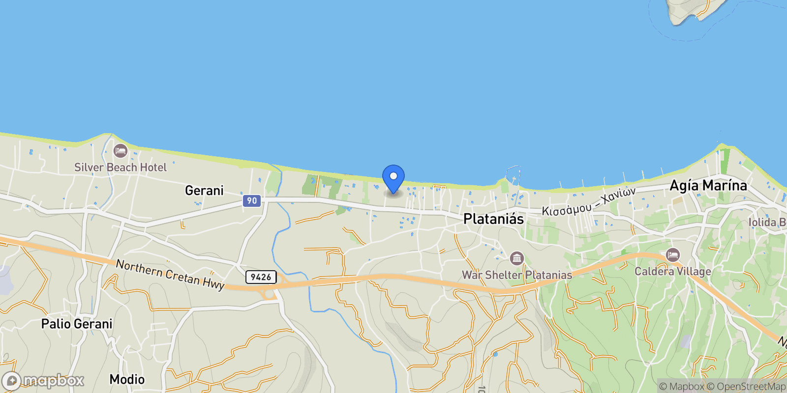 Map showing Platanias, Greece.
