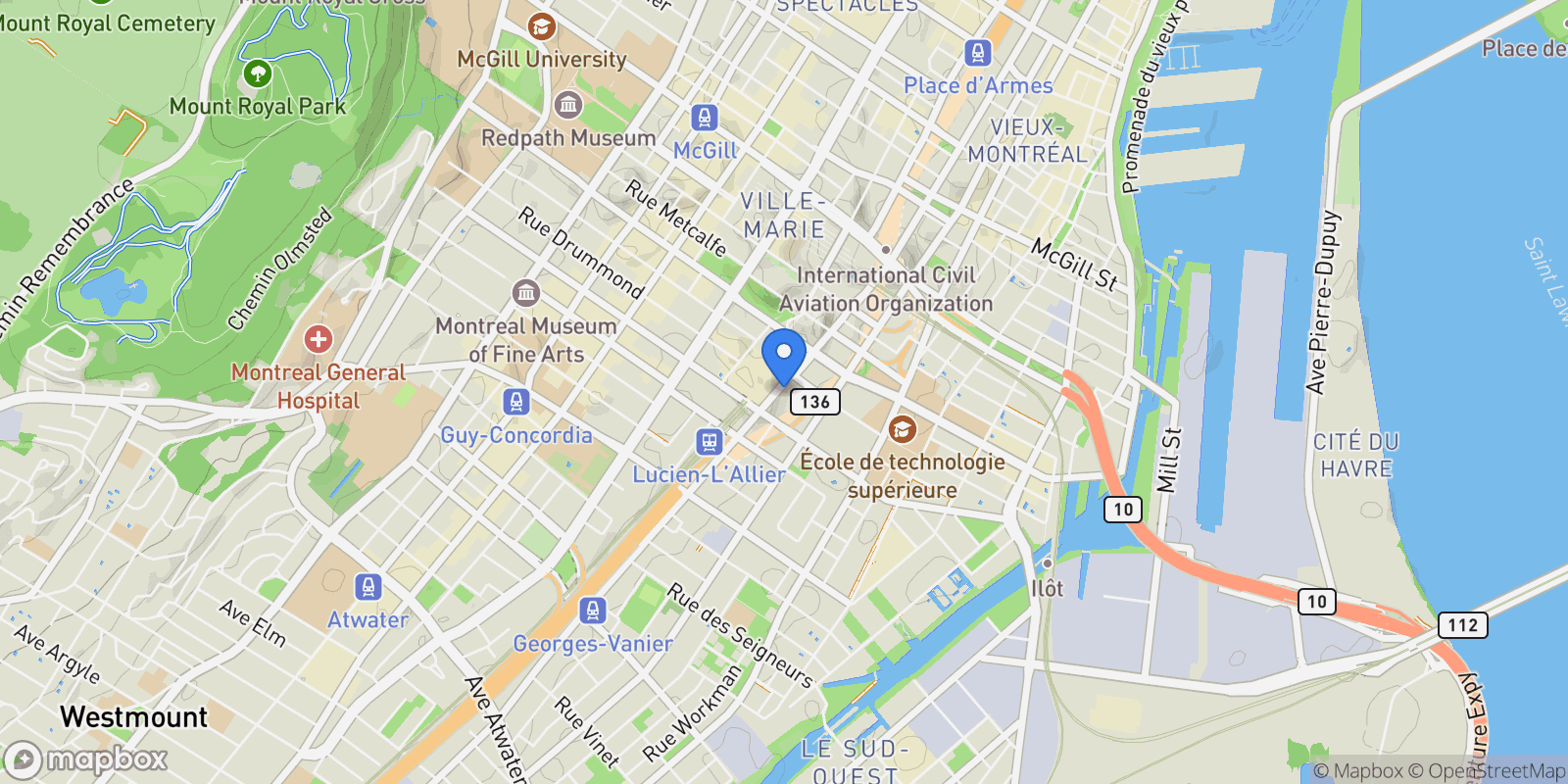 Map showing 1188 Rue St-Antoine O., Apt. 4605, Montreal, QC H3C1B4, Montreal, Quebec, Canada.