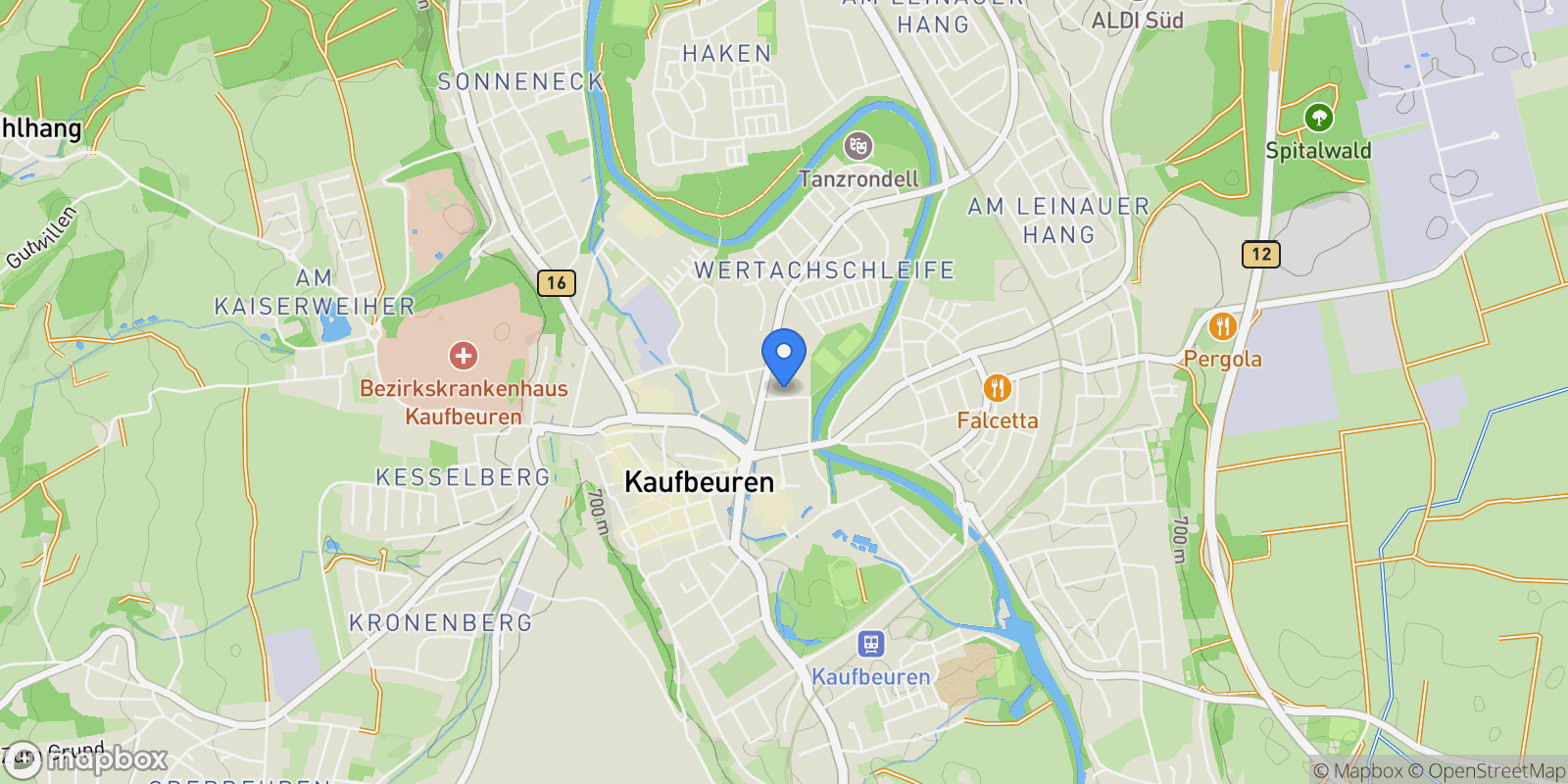Map showing Kaufbeuren, Bavaria, Germany.