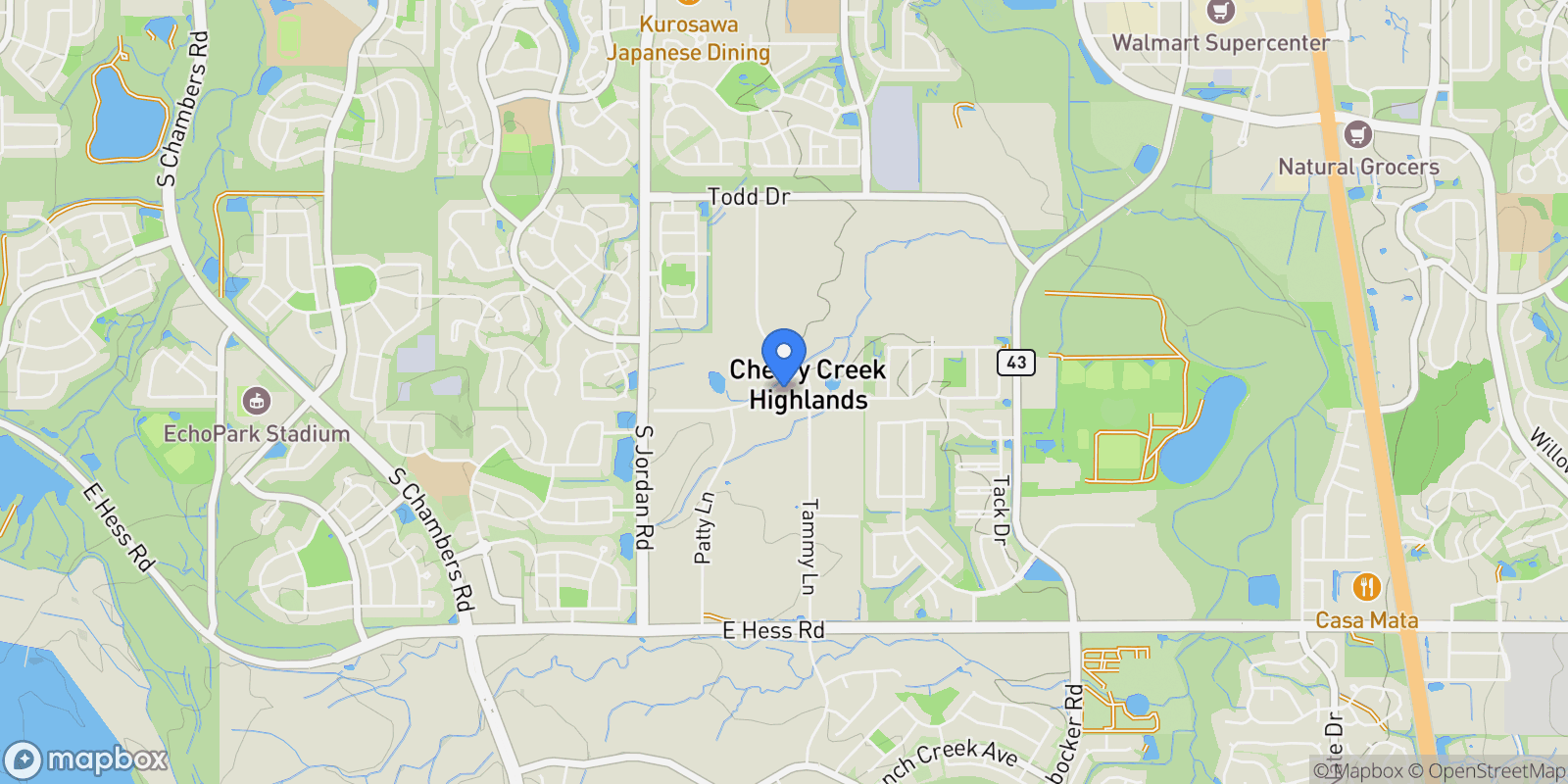 Map showing 5322 Brian Drive, Parker, Colorado, United States.