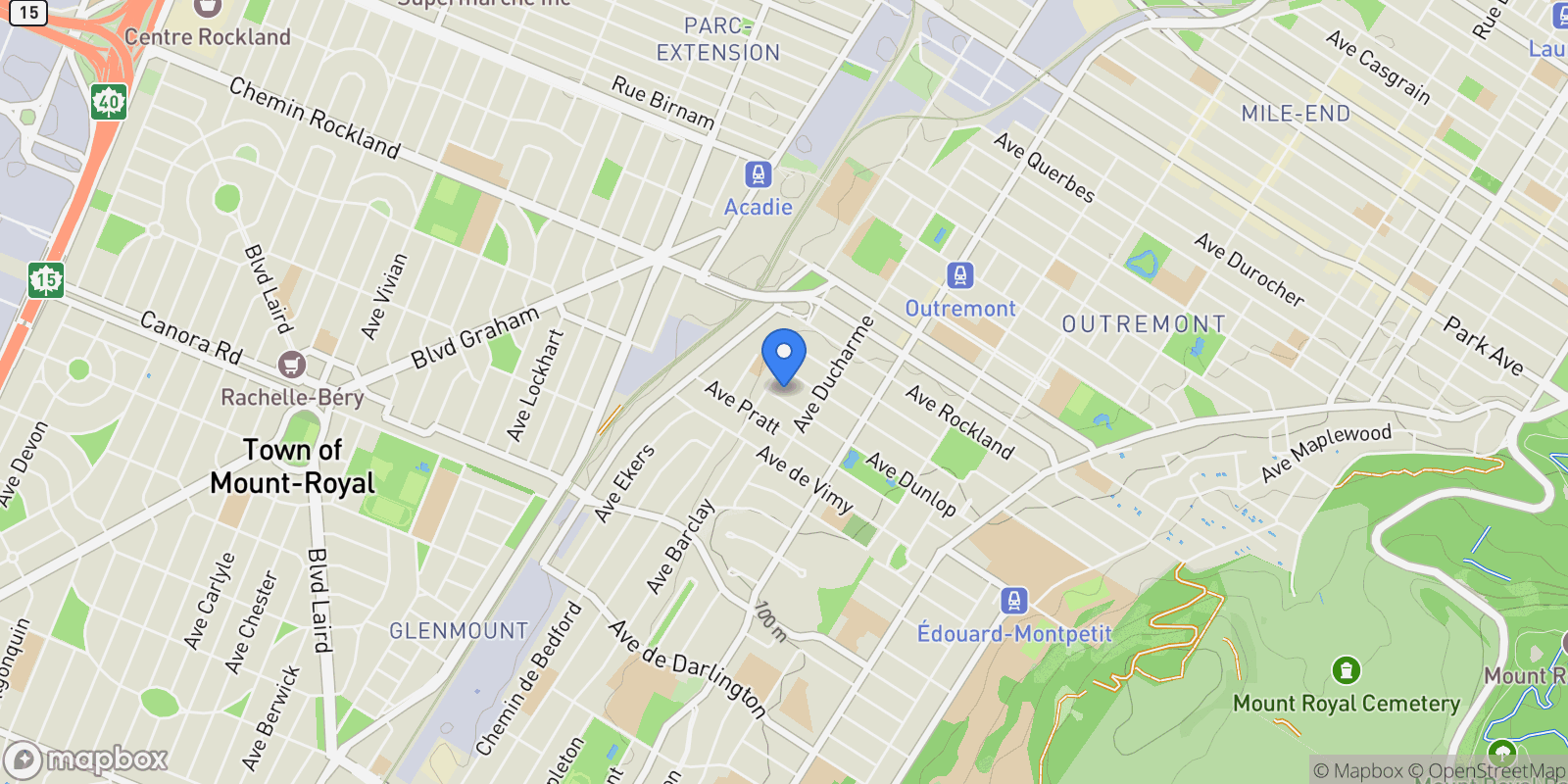 Map showing 947Z Av. Dunlop, Outremont, QC H2V2W9, Montréal, Quebec, Canada.