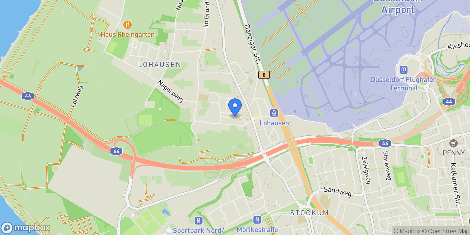Map showing Düsseldorf, North Rhine-Westphalia, Germany.