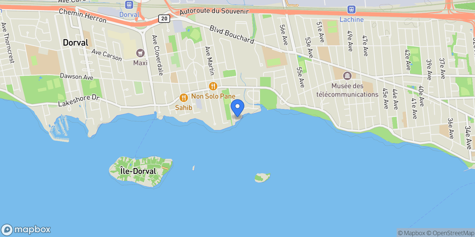 Map showing 1 Av. St-Charles, Dorval, QC H9S3T3, Dorval, Quebec, Canada.