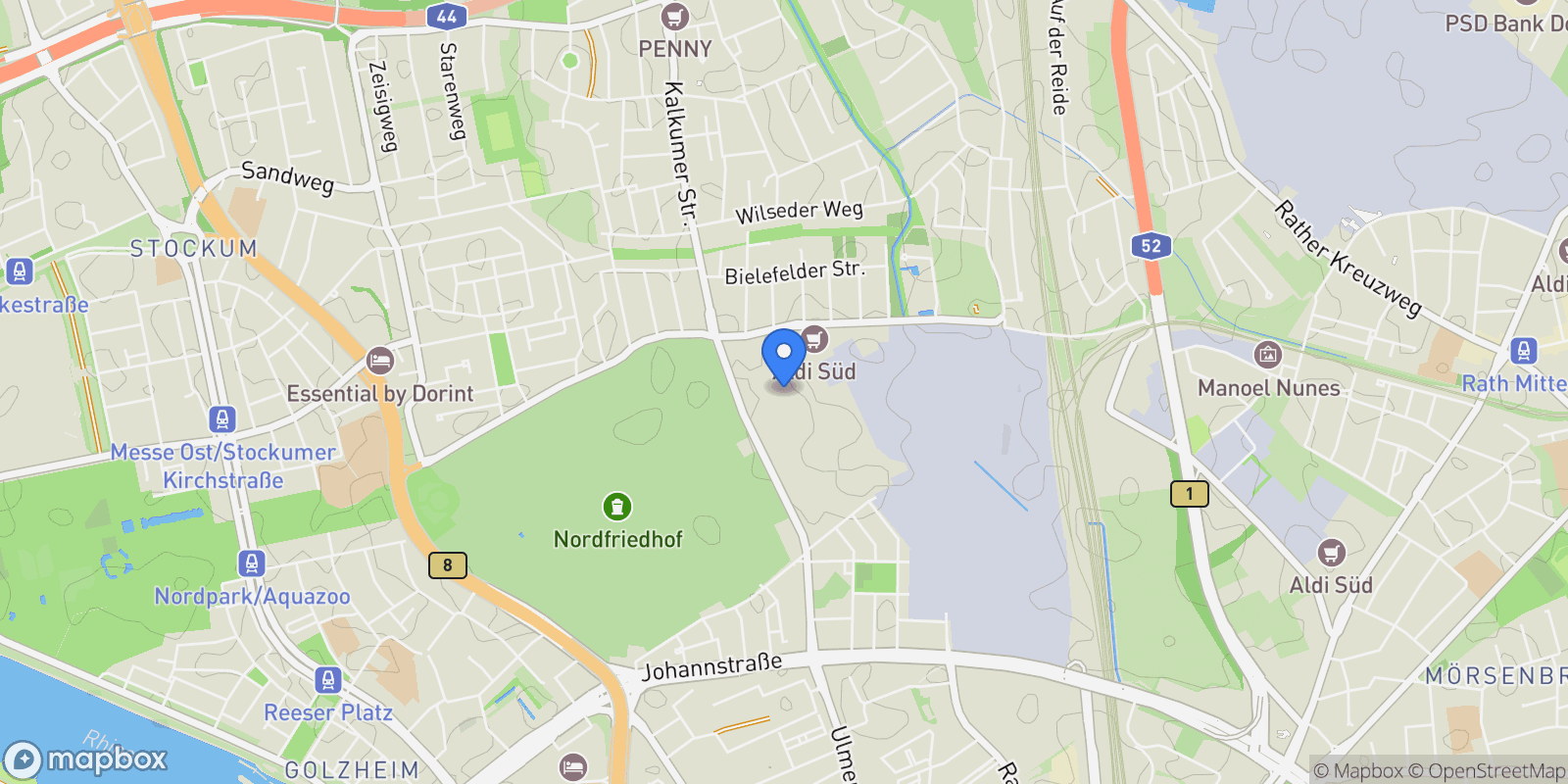 Map showing Düsseldorf, North Rhine-Westphalia, Germany.