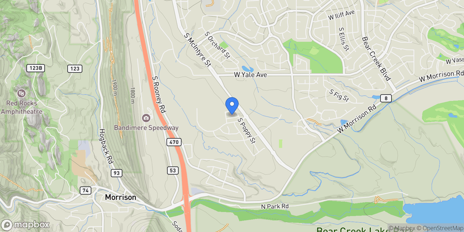 Map showing 15596 W Beloit Avenue, Morrison, Colorado, United States.