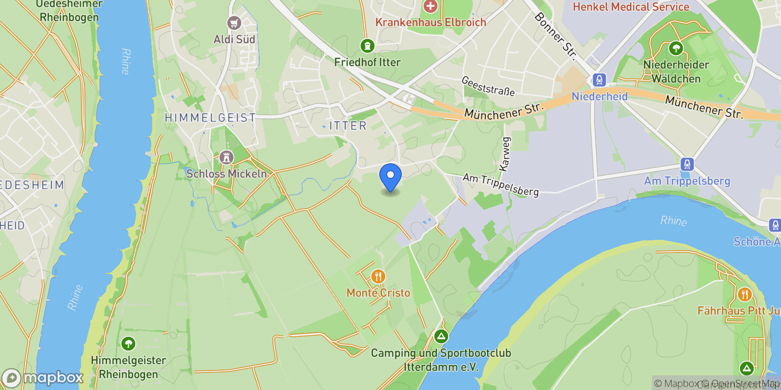 Map showing Düsseldorf, North Rhine-Westphalia, Germany.