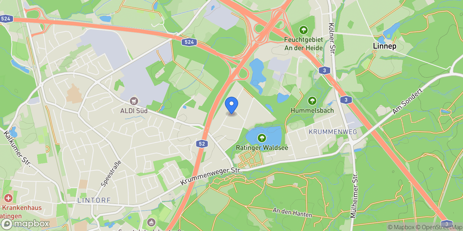 Map showing Ratingen, North Rhine-Westphalia, Germany.