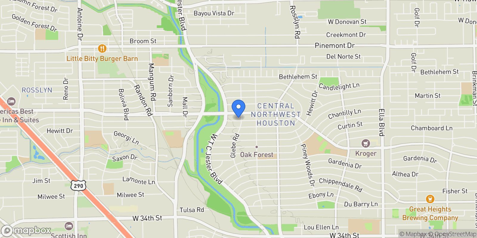 Map showing 2106 Nina Lee Lane, Houston, Texas, United States.