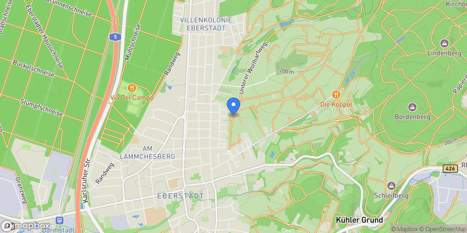 Map showing Darmstadt, Hessen, Germany.