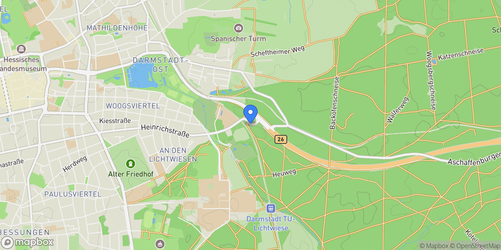Map showing Darmstadt, Hessen, Germany.