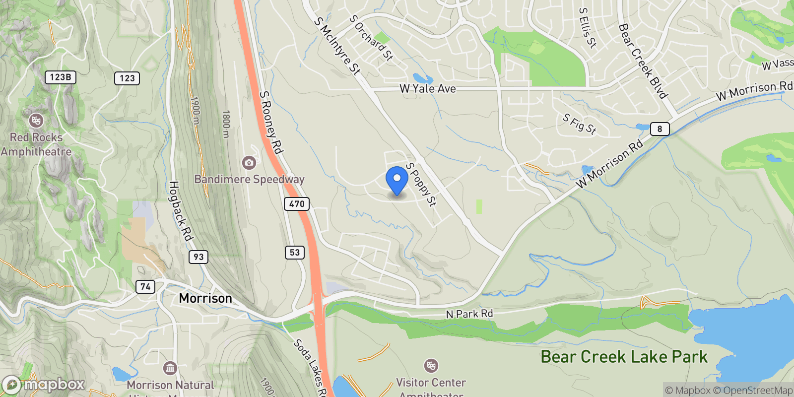Map showing 15413 W Dequesne Avenue, Morrison, Colorado, United States.
