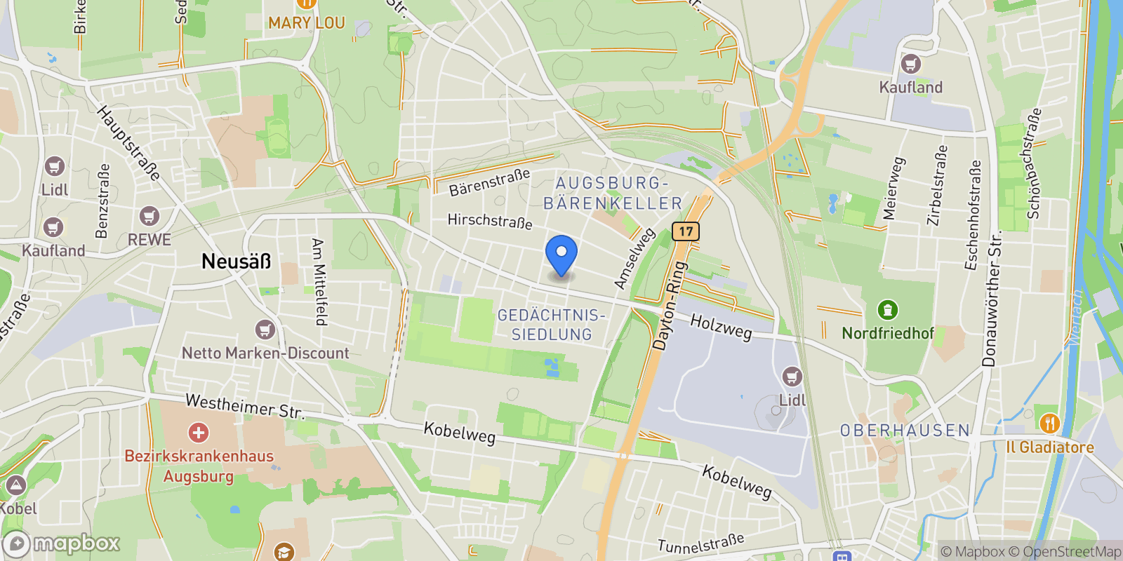 Map showing Augsburg, Bavaria, Germany.