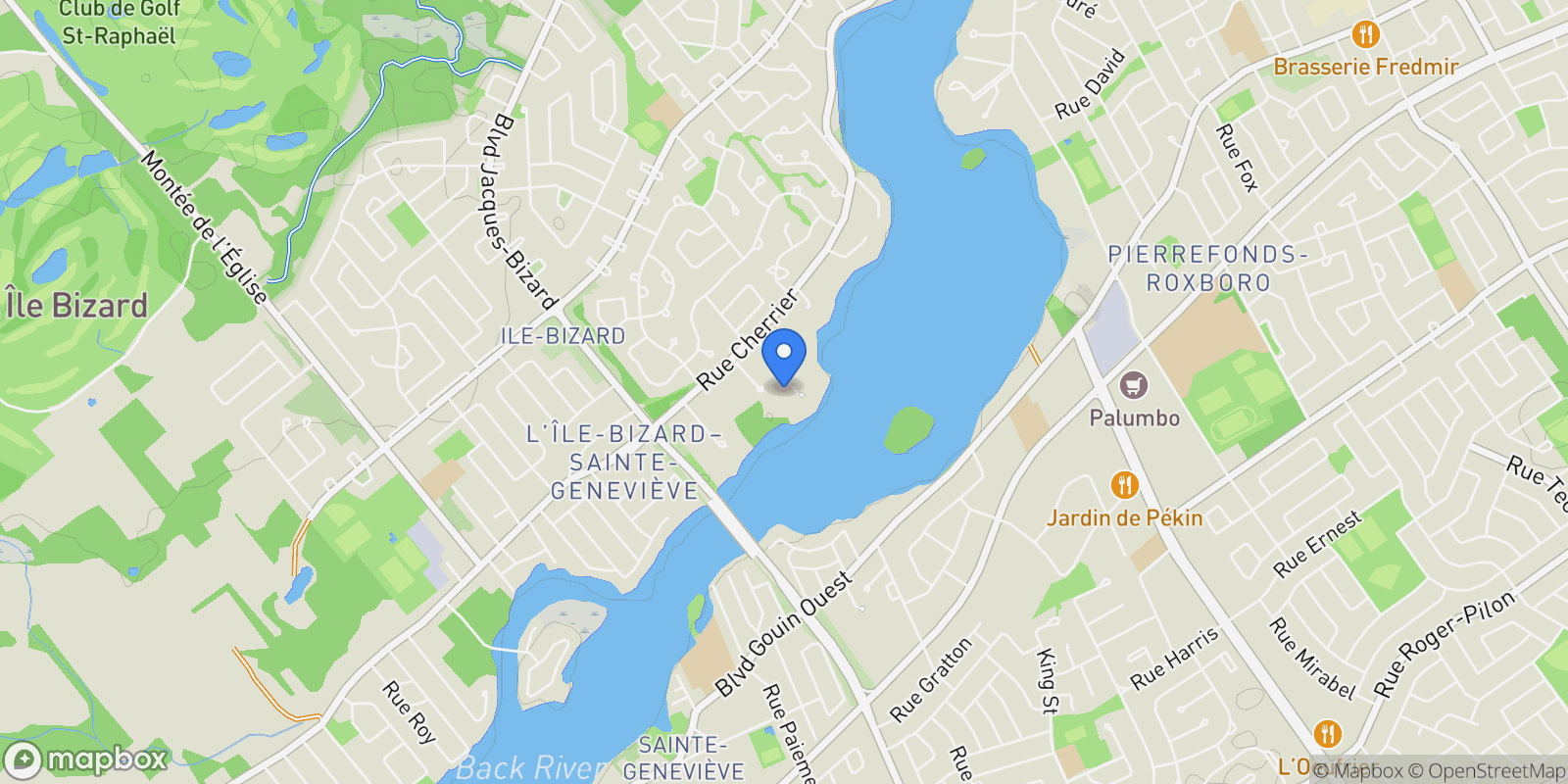 Map showing Montréal (L'Île-Bizard/Sainte-Geneviève), QC, H9C2H9, CANADA, Montreal, Quebec, Canada.