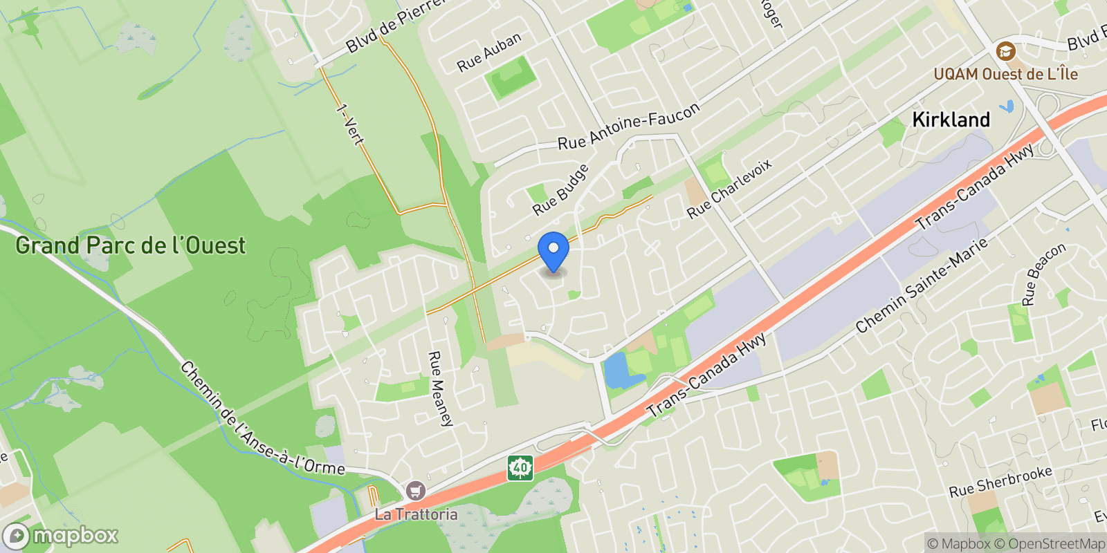 Map showing Kirkland, QC, H9J3Z9, CANADA, Kirkland, Quebec, Canada.