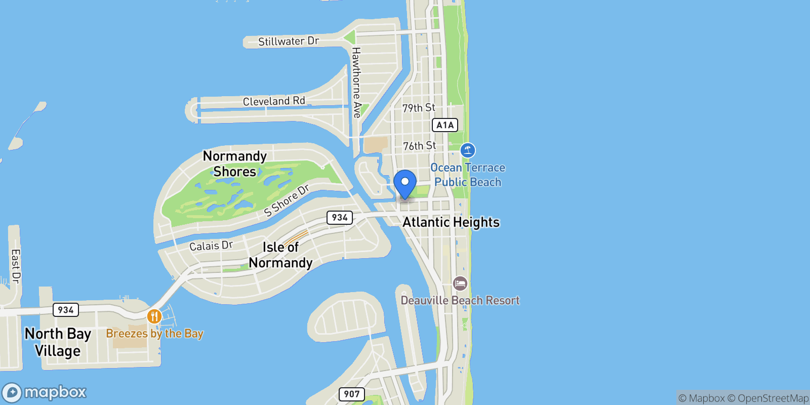 Map showing 600 72nd St, Miami Beach, Florida, United States.