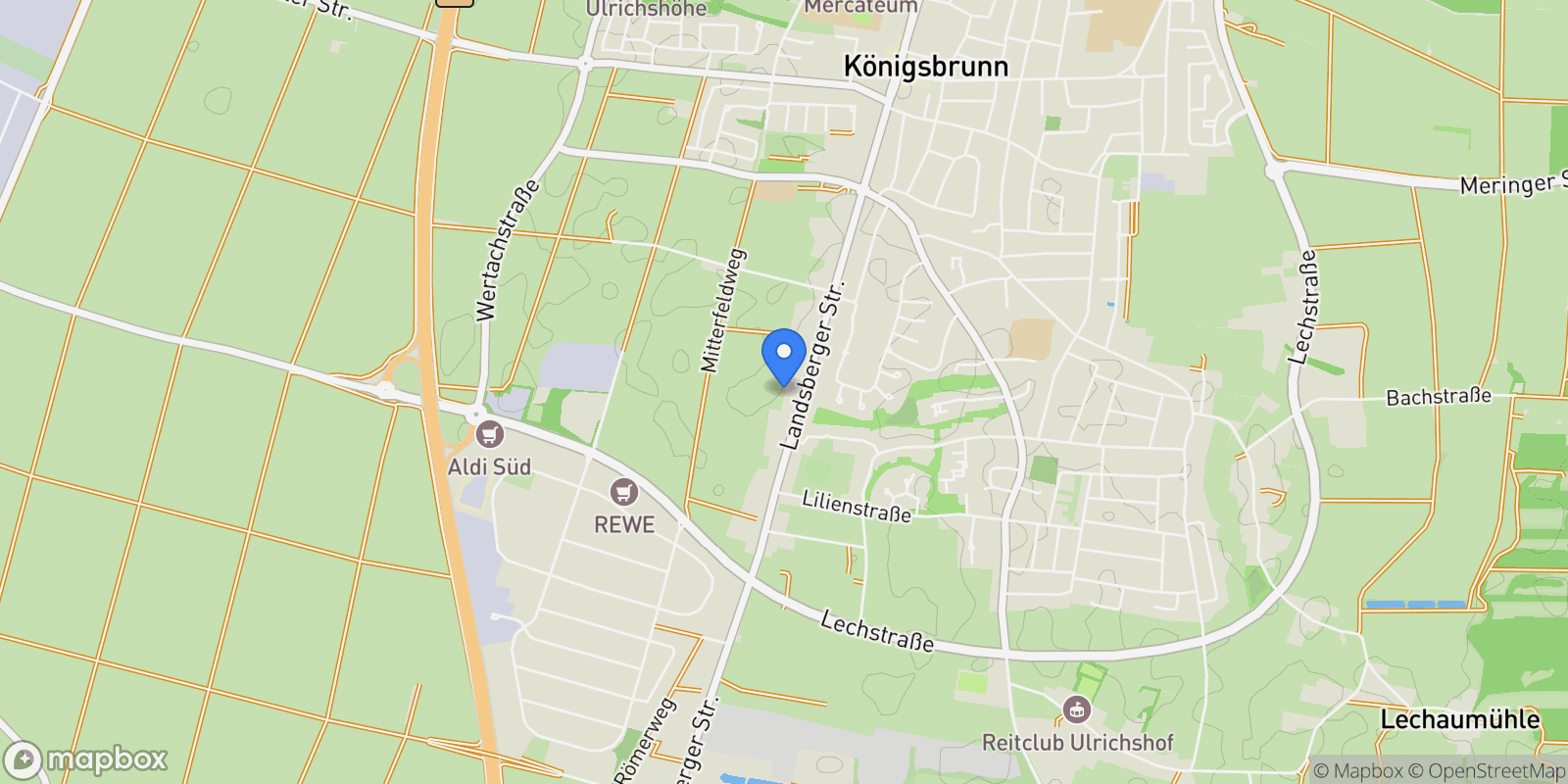 Map showing Königsbrunn, Bavaria, Germany.