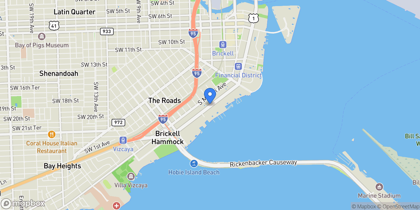 Map showing 1880 Brickell Avenue, Miami, Florida, United States.