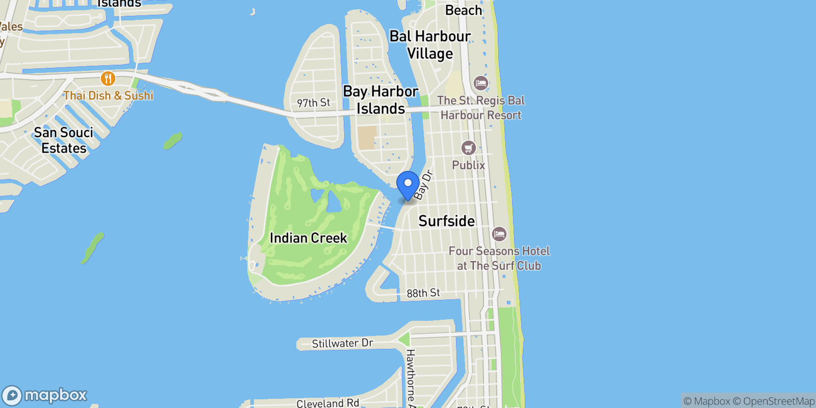 Map showing 919 92nd St, Bal Harbour, Florida, United States.