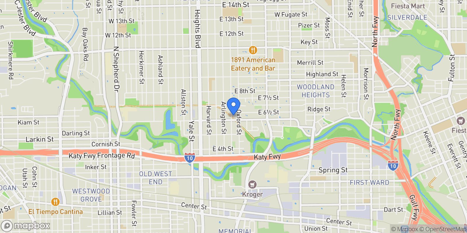Map showing 610 Columbia Street, Houston, Texas, United States.