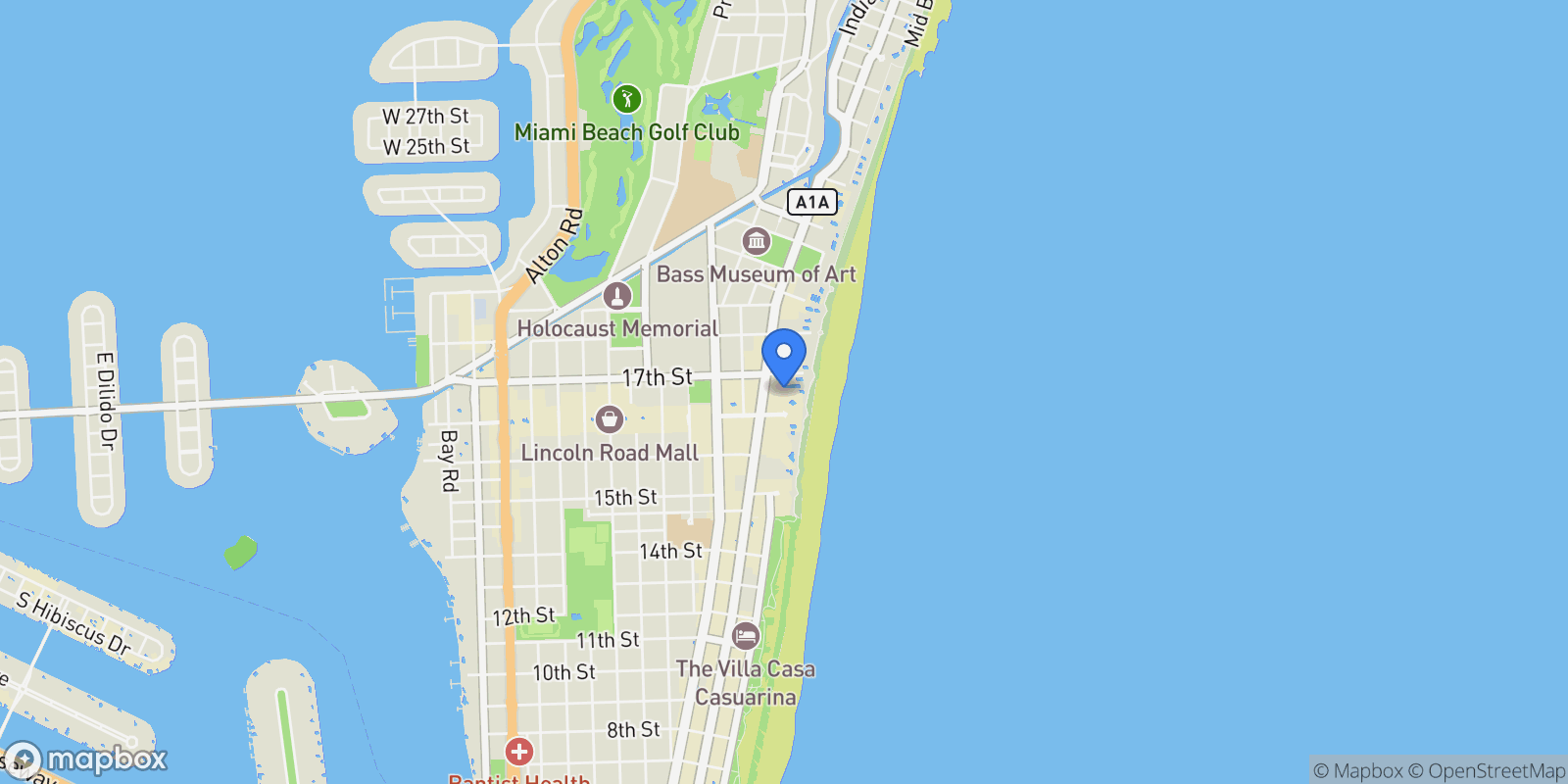 Map showing 1671 Collins Ave, Miami Beach, Florida, United States.