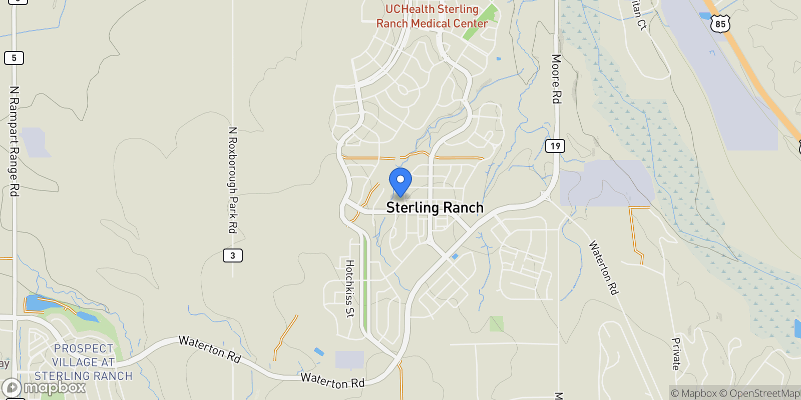 Map showing 9021 Swan River Street, Sterling Ranch, Colorado, United States.