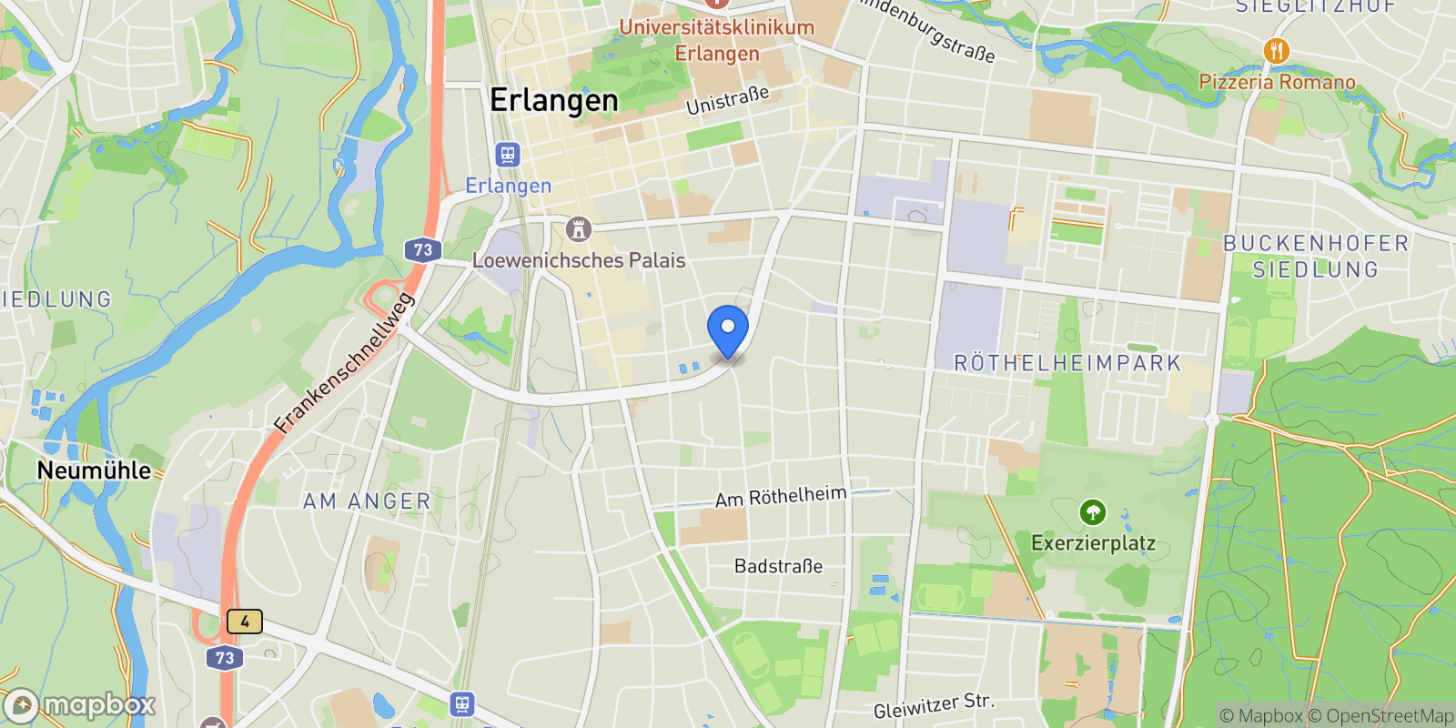 Map showing Erlangen, Bavaria, Germany.