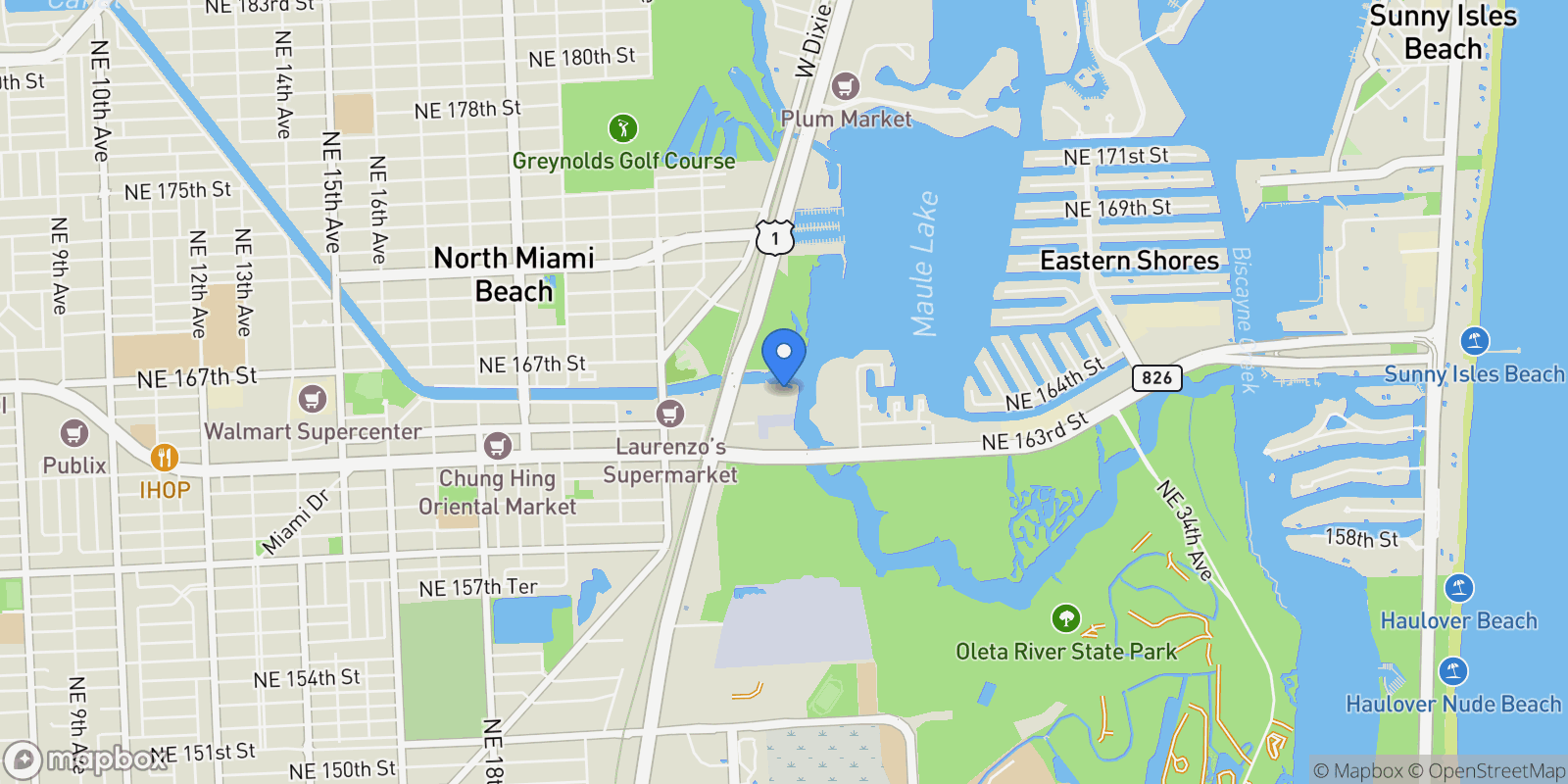 Map showing 16385 Biscayne Blvd, Golden Beach, Florida, United States.