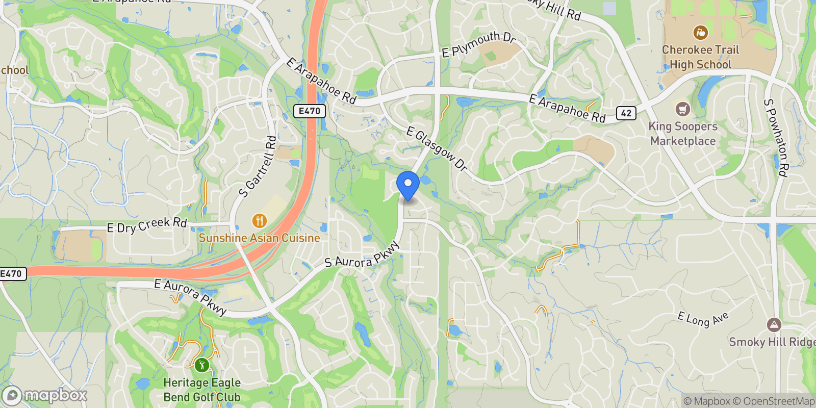 Map showing 23967 E Hinsdale Place, Aurora, Colorado, United States.