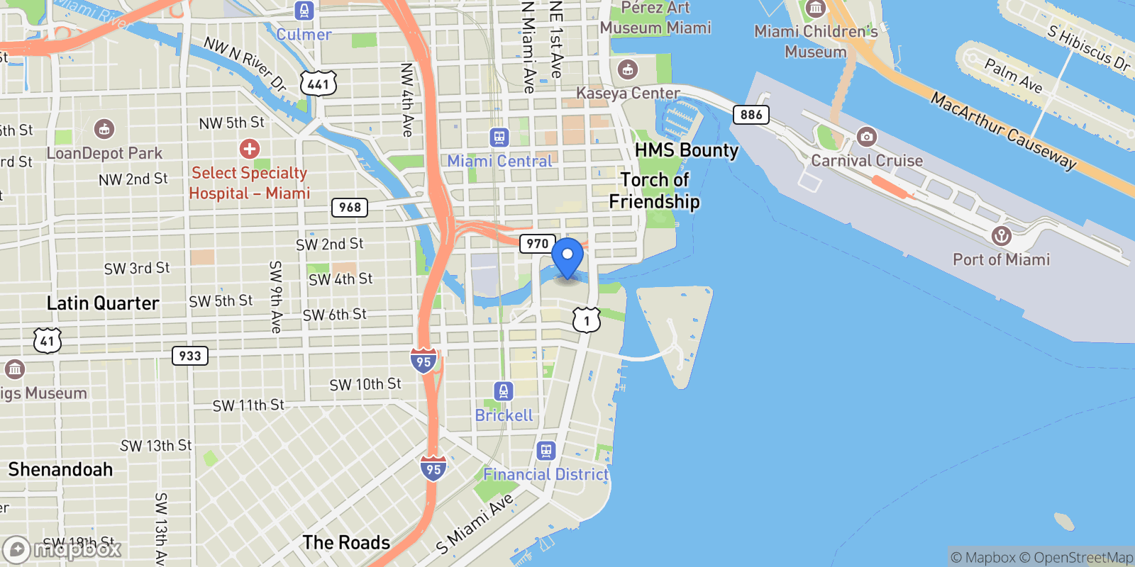 Map showing 31 SE 5th St, Miami, Florida, United States.